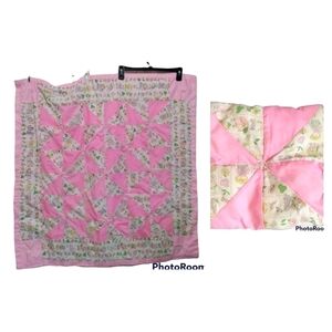 Vintage handmade child's quilt and matching pillow pink and print